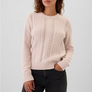 Gap Cable Knit Crew Neck Cable Knit Sweater Womens Large Pink 100% Cotton Ribbed